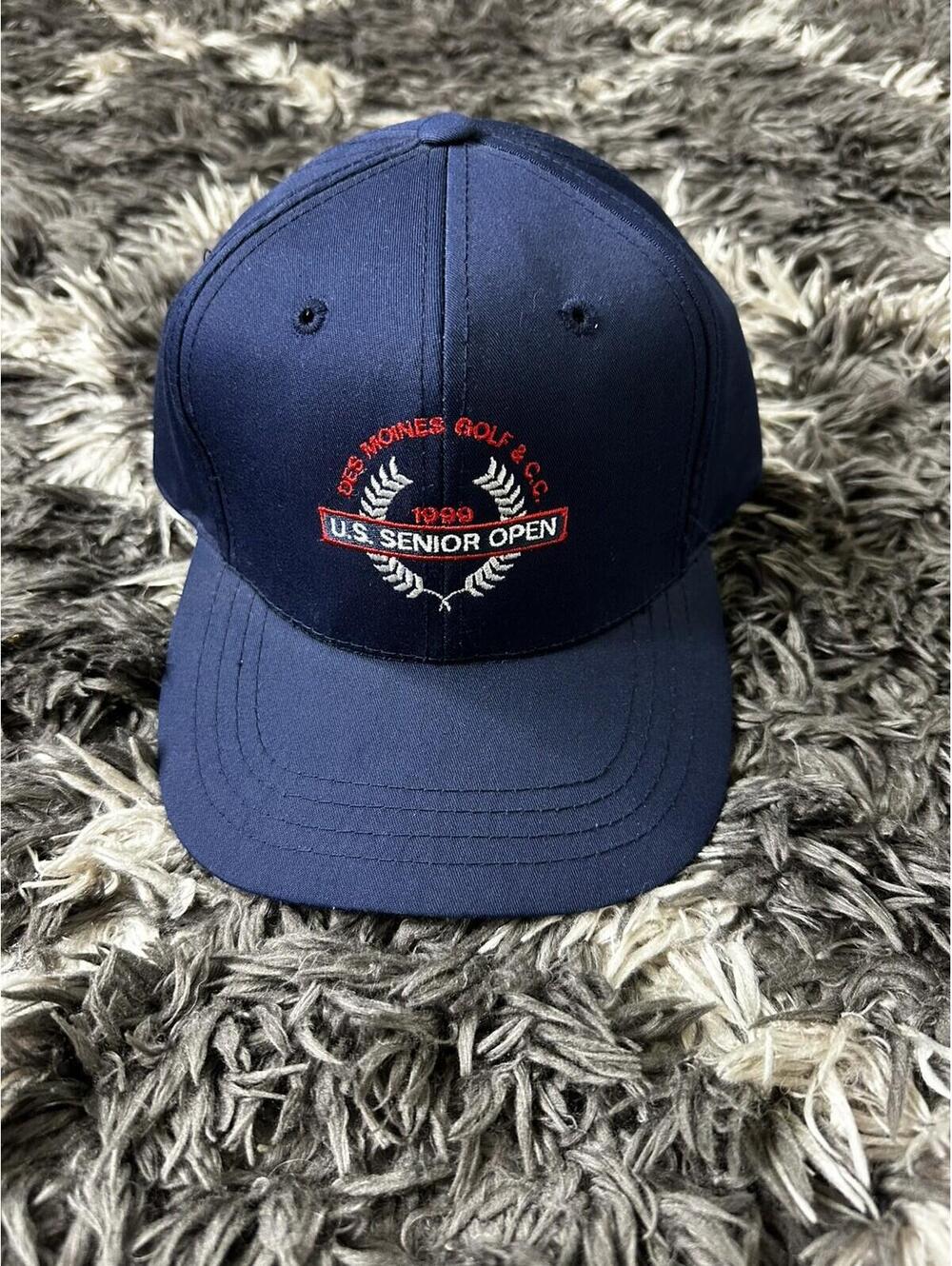 Vintage 90s Imperial Golf Hat 1999 U.S. Senior Open Blue Leather Back